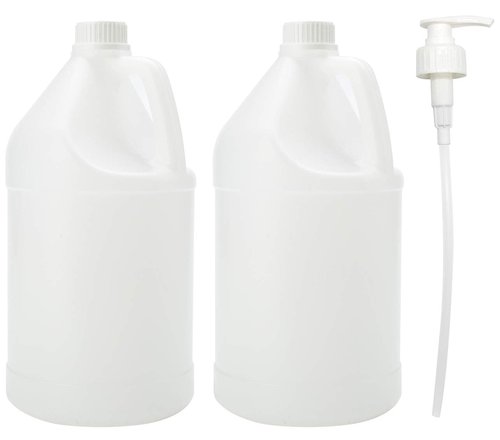 Travel Well Plastic Pump Bottle - Compact Travel Bottles for Toiletries - Effortless Gallon Pump Dispensing - Transparent Plastic Jug for Content Monitoring - Pack of 2, 1 Gal, Clear