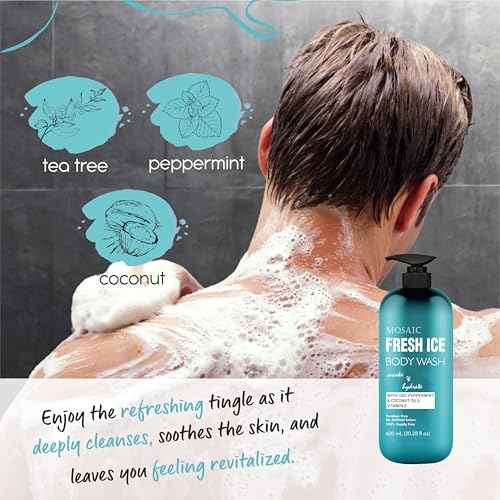 AnatoliaDaphne Fresh Ice Peppermint Body Wash and Shower Gel for MEN with Vitamin E for Jock Itch, Eczema, Ringworm, Body Odor, Body Wash Men with Added Body Oils, LARGE 20.2 FL Oz Bottle
