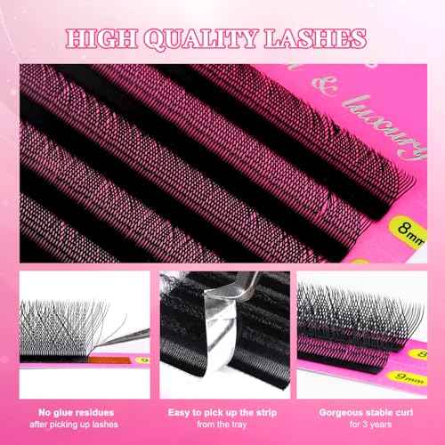 TDANCE YY Lash Extensions Premade Volume Eyelash Fans YY Lashes Matte Black W Lashes Extensions(W-6D-0.07-C,8-15 mm)