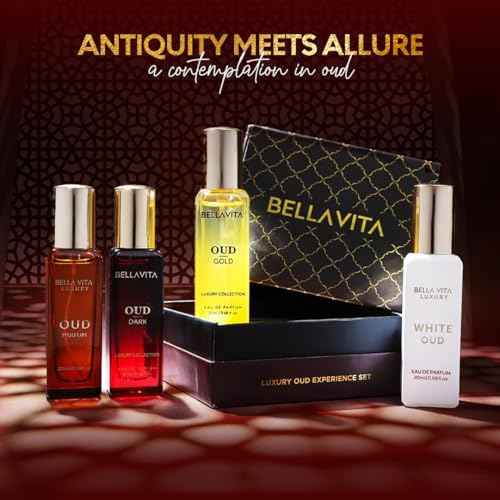 BellaVita Luxury OUD Experience Gift Set (4x20ml) ? Premium Arabic Unisex Perfumes | Includes Gold, Dark & White OUD | Notes of Caramel, Orris, Vetiver & Citrus