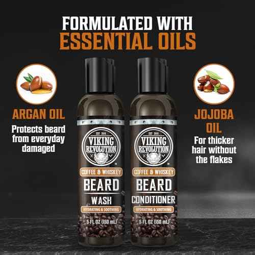 Viking Revolution Beard Wash and Beard Conditioner for Men with Argan Oil and Jojoba Oil- Beard Softener and Strengthener Beard Care Beard Shampoo and Conditioner with Ginseng Root(5oz,Coffee Whiskey)