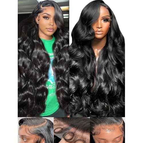 28 Inch 13x6 Lace Front Wigs Human Hair Pre Plucked 200 Density HD Transparent Front Wigs Human Hair Glueless Wigs Human Hair With Baby Hair for Women Natural Black