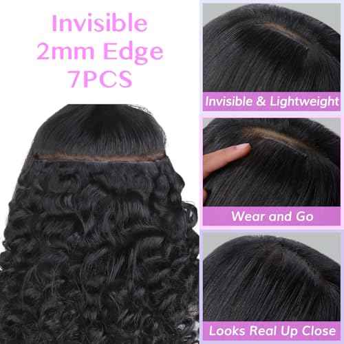 IDN BEAUTY Genius Weft Deep Wave Clip In Hair Extensions Human Hair For Black Girl Women, Virgin Hair Longer Lifespan, Invisible Seamless PU Weft Clip Ins, 14 Inch 100g 7Pcs Natural Black