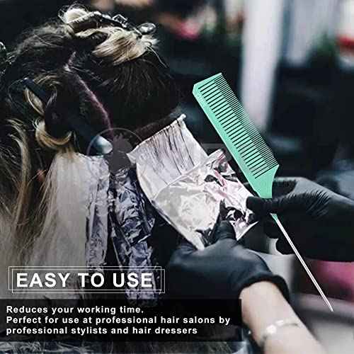 3 Sizes Premium Highlighting Comb Set Professional Weaving Styling With Rat Tail Comb Nylon Teasing Heat Resistant For Hair Salon Barbershop Home(Blue/Green)