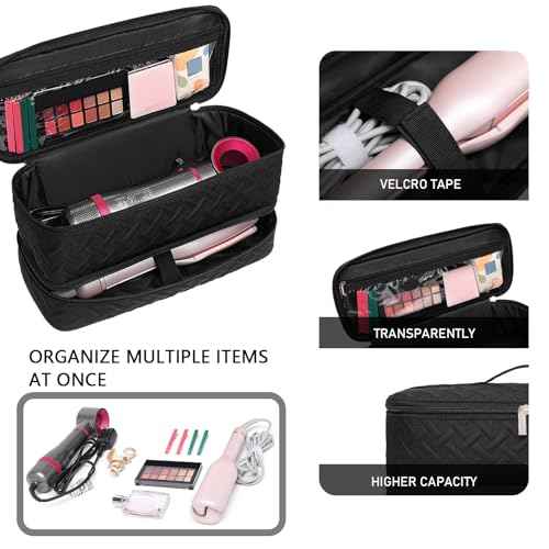 Double-Layer Travel Carrying Case for Revlon One-Step Hair Dryer Brush Volumizer Styler Shark FlexStyle Attachment Portable Storage Organizer Bag Hair Tools Travel Bag (Black)