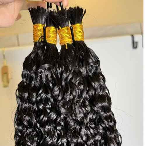 Pre Divided Bulk Human Hair for Boho Braids Deep Wave Bundles for Briding Brazilian Virgin Human Hair Curly Bulk Crochet Hair No Weft Extensions for Black Women 20Inch 640 Roots 200g