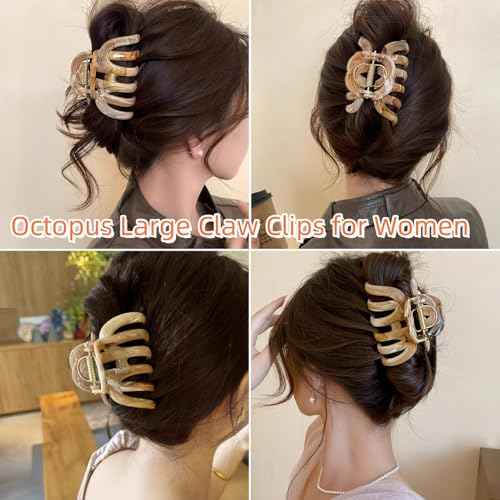 FRDTLUTHW 2PCS 3.74Inch Large Cellulose Acetate Octopus Hair Claw Clips for Women,Jumbo Tortoise Shell Hair Clamps for Thin Thick Hair,Non-slip Strong Hold Jaw Barrettes,Hair Accessories for Styling