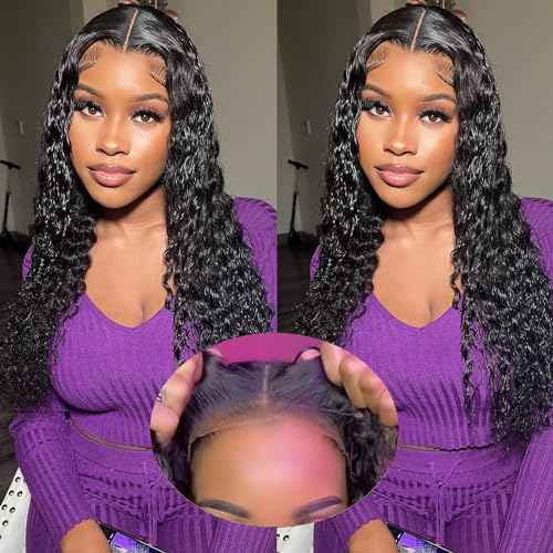 6x4 Deep Wave Lace Front Wigs Human Hair 180% Density Glueless Wigs Human Hair Pre Plucked Cut 6x4 Deep Wave Closure Wig Pre Cut Wigs Human Hair Curly Glueless Wig 24 Inch