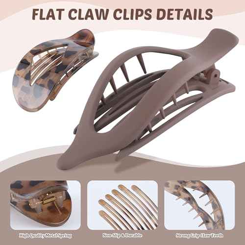Lourny Flat Hair Clips for Women, 6PCS Flat Claw Clips for Thin Hair Lightweight Non-Slip Claw Clips for Women