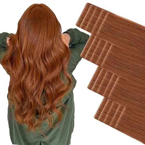 ABH AMAZINGBEAUTY HAIR Invisi Edge Tape in Hair Extensions Real Human Hair, Seamless Injected Hand-Tied Virgin Human Hair Pro Quality Tape ins 20PCS 50G/Pack, Auburn Color #30 22Inch