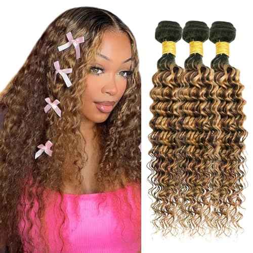 Ombre Brown Bundles Human Hair Highlight Deep Wave Bundles 20 22 24 inch P4/27 Human Hair Bundle 3 Tone Deep Wave Bundle