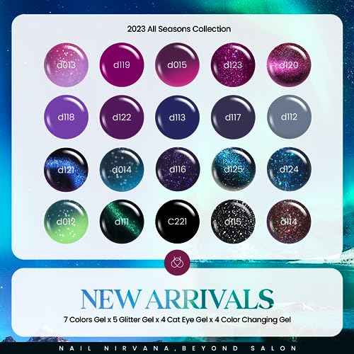 Beetles Cat Eye Gel Polish Set - 24Pcs 20 Colors Glitter Dark Color Changing Gel Nail Polish Kit with Base Gel Glossy Matte Top Coat Soak off UV DIY Nail Art Salon Ombre Black Nails Gift