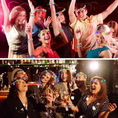 100 PCS LED Flower Crowns Headbands, Light Up Flower Crowns For Women, Glow in the Dark Headband for Wedding Reception Birthday Christmas Mardi Gras Cosplay Princess Party Favors