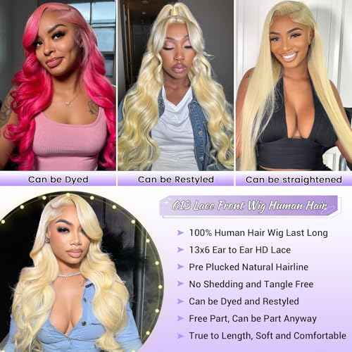 613 13x6 Lace Front Wig Human Hair 200 Density Blonde Wig Human Hair Body Wave Lace Front Wigs Human Hair Pre Plucked 613 HD Lace Frontal Wigs 28 Inch