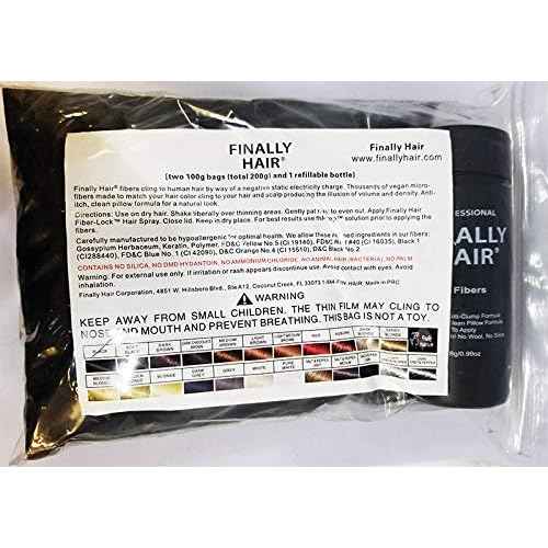 Hair Building Fibers 200 Grams 7 Oz. With Bottle By Finally Hair 50g*4 (Black)