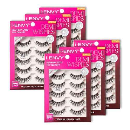 i-ENVY 30 Pairs Demi Wispies False Lashes (6 Pack), Premium Quality 100% Human Hair, Fluffy Feathered Eyelashes With Volume & Curl, Natural Look, Lightweight, Comfortable, Reusable for Everyday Wear