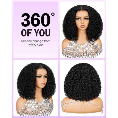 6x6 Curly Bob Wig Human Hair Glueless Curly Wig Pre Cut HD Lace Closure Bob Wig Glueless Wig Pre Plucked Bleached Knots 14 Inch
