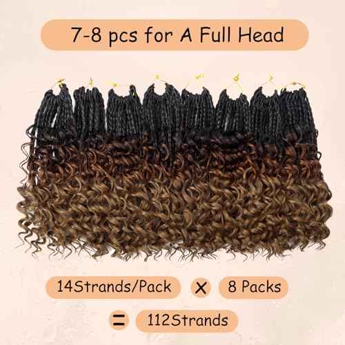 8 Packs Boho Box Crochet Braids Pre Looped with Curly Ends - 8 Inch Goddess Bohemian Box Crochet Hair for Black Women Synthetic 3X Boho Braids Crochet Hair Extensions Pre Looped T1B-33-30