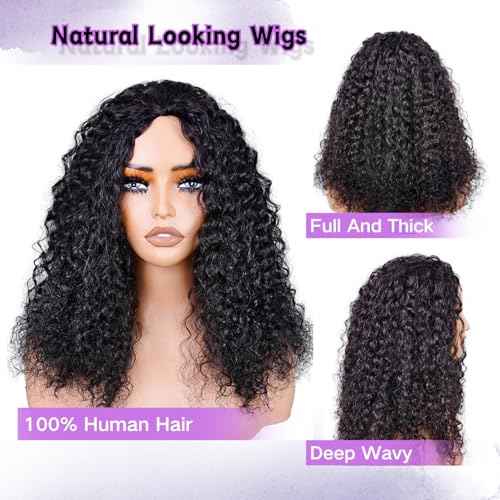 Half Wig Human Hair Deep Wave 3 In 1 Drawstring Seamless Filp Over Curly Half Wig 200% Density Wear and Go Glueless Half Wigs for Black Women Natural Color 12 Inch