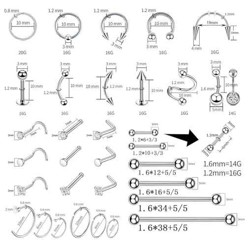 110Pcs Piercing Kit for all Body Piercings with Piercing Tools for Eyebrow Nose Ear Septum Belly Button Lip Tongue Cartilage and More with 12G 14G 16G 20G Piercing Needles