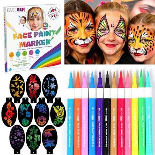 12 Colour Face Paint ? Water-Based ? Mess-Free Face Painting Kit with Stencils ? Fast-Drying, Washable, Easy to Clean, Non-Toxic Face Paint for Festivals, Parties, Masquerade, Fancy Dress, Carnival