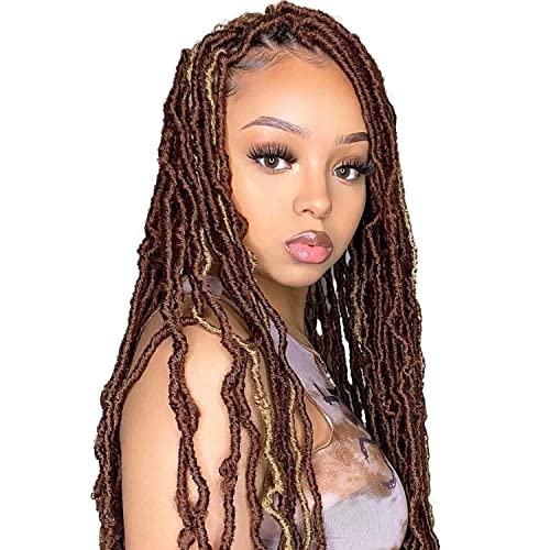 LocsGuard Faux Locs Crochet Hair Brown Soft Locs 36 inch 6 Packs color 30 Natural Butterfly Locs Crochet Hair For Black Women Goddess Locs Crochet Hair (36 Inch (Pack of 6), 30#-A(Dark)