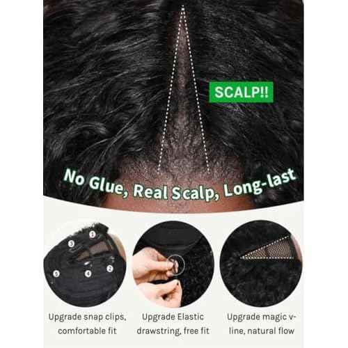 KLAIYI EasiContour V Part Wig Human Hair Body Wave Glueless Upgrade U Part Wig No Leave Out No Gel Clip in Half Wig V Shape Pull and Go Beginner Friendly Ready to Wear Natural Black Color 150% 16Inch
