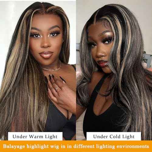 13x4 FB/27 Balayage Highlight Lace Front Wig Human Hair Pre Plucked 180 density Body Wave Wigs Human Hair for Women 18inch Ombre HD Lace Front Wig