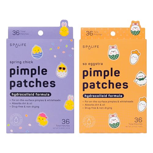 Spalife So Eggstra & Spring Chick Pimple Patch Duo ? Hydrocolloid Easter Pimple Patches ? Overnight for Acne, Spots, Redness ? Cute Easter Skincare Gifts ? Bundle of 72 Assorted Patches