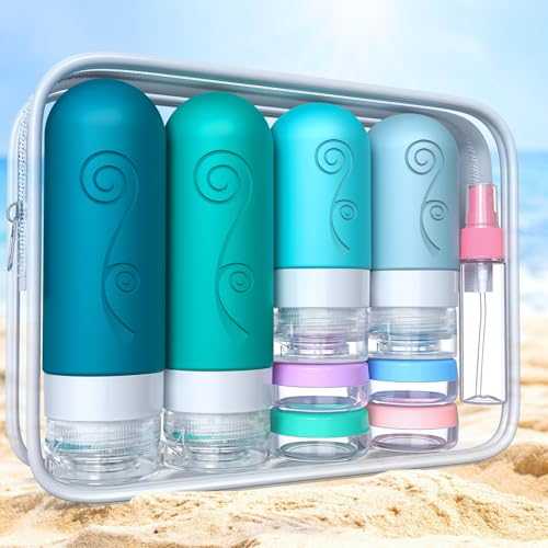 vodvob 16 Pack Travel Bottles Set for Toiletries, TSA Approved Travel Containers Leak Proof Silicone Squeezable Travel Accessories 2oz 3oz for Shampoo Conditioner Lotion Body Wash (BPA Free) (blue)