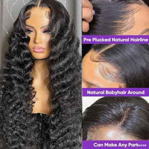 Deep Wave Lace Front Wigs Human Hair Glueless Wigs for Women 13x4 HD Transparent Lace Front Wigs Pre Plucked with Baby Hair 200 Density 24 Inch