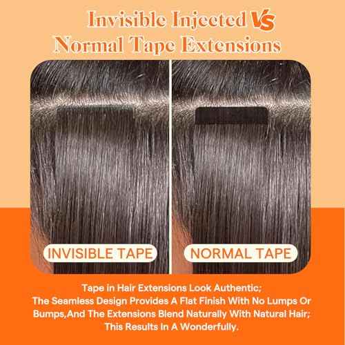 Full Shine Intact Virgin Tape in Hair Extensions Ombre Color 3/8/22 Invisible Injection Human Hair Tape in Extensions 18Inch Seamless Double Sided Tape ins Human Hair Extensions 10Pcs 25Gram