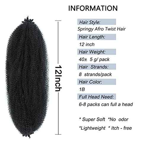 Parceria 8 Packs Afro Twist Hair Pre-Separated Spring Twist Hair 12 Inch Marley Twist Braiding Hair Soft Locs Crochet Hair Synthetic Hair Kinky Twist Hair for Women (12 Inch (Pack of 8), 1B#)