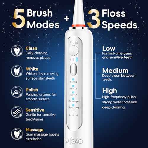 Electric Toothbrush with Water Flosser Combo in One, Professional Flossing Toothbrush for Teeth Cleaning and Flossing, Plaque Removal, Rechargeable, 5 Brush Modes & 3 Flossing Speeds, 500ML
