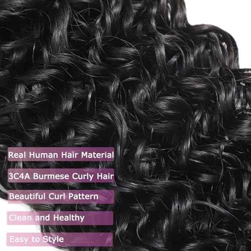 Burmese Curly Human Hair Bundles 20 22 24 Inch 100% Unprocessed Virgin Remy Hair 3 Bundles 12A Raw Burmese Curly Hair Extensions Natural Color for Women