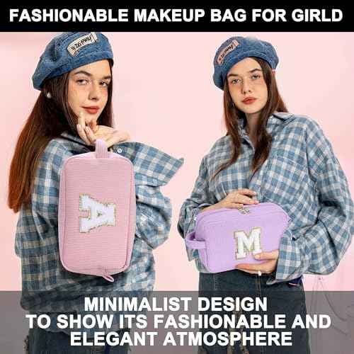 YOOLIFE Purple Travel Makeup Bag - Christmas Gifts for Teen Girl Kids Travel Makeup Bag Organizer Personalized Gifts for Women, Stocking Stuffers for Teen Girls Kids Purple Letter A