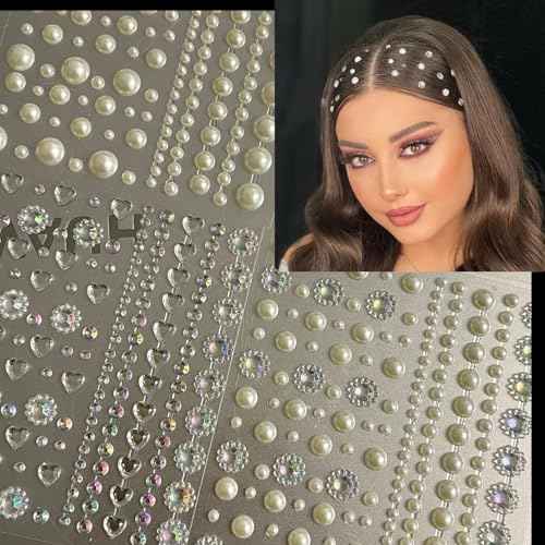 NOOEPC Face Gems Rhinestones Pearl Stickers, Self Adhesive Hair Gems Rave Accessories, Face Glitter For Women, Jewel Stickers for Face, Eye, Hair, Body, Nail