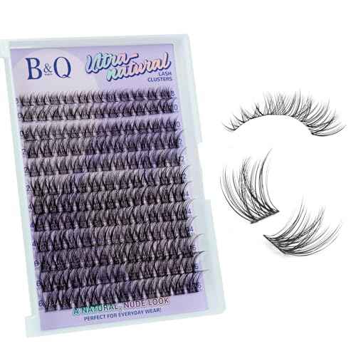 B&Q Natural Lash Clusters 02 - Cluster Eyelash Extensions, Pesta?as Postizas Naturales Style Eyelashes Comfort Fit - Day-to-Night Natural Effect - Office & Date Ready For Effortless Beauty(8-16mix)
