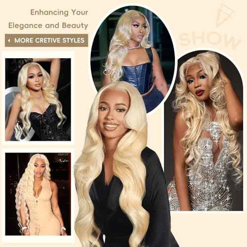 613 13x6 Lace Front Wig Human Hair 30 Inch Body Wave Blonde Wig, 200% Density Pre Plucked Blonde HD Lace Frontal Wig for Black Women