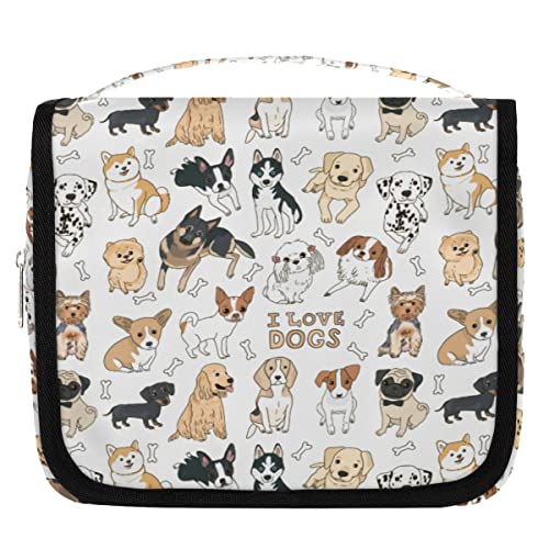 Travel Hanging Toiletry Bag for Women Men All Kinds Of Cute Cartoon Dogs Cosmetic Bag Waterproof Makeup Organizer for Accessories, Shampoo, Full Sized Container, Toiletries for Bathroom Shower