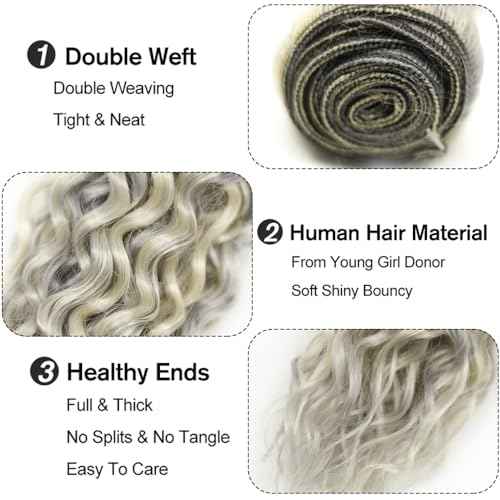 PGrey/613 Grey Bundles Human Hair Water Wave Bundles Human Hair 26 28 30 Inch Blonde Brazilian Hair 3 Bundle Unprocessed Virgin Remy Hair Extensions 50 Gram Per Bundle