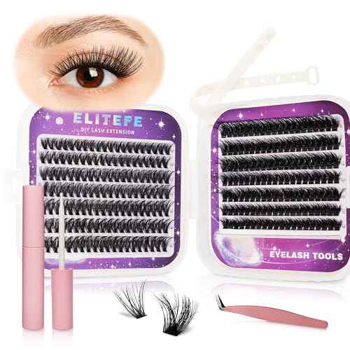 Lash Extension Kit DIY Lash Clusters Kit Eyelash Extensions Individual Lashes Extensions with (Lash Bond and Tweezers,280Pcs, 40D+80D,10-16mm)