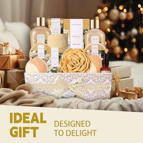 Spa Gift Baskets for Women, Spa Luxetique Spa Gifts for Women, Birthday Gifts Spa Kit, 12pc Vanilla Bath Set, Womens Self Care Gifts,Christmas Gifts