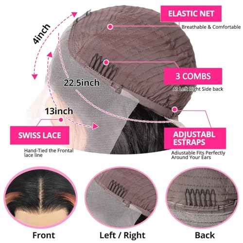Black Ginger Blonde Highlight Wig Human Hair Lace Front Skunk Stripe Wig 13x4 Glueless Ginger Body Wave Lace Frontal Wigs Pre Plucked For Women 22 Inch 150% Density