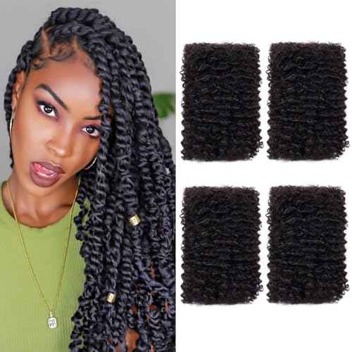 Afro Kinkys Bulk Human Hair for Mini Twist Braiding Braids Locs Dreadlock Extensions Afro Kinky-Curly Human Braiding Hair Bundles For Men Women Kids 16 Inch 4 Bulks 120g #1B Natural Black Soft Fluffy