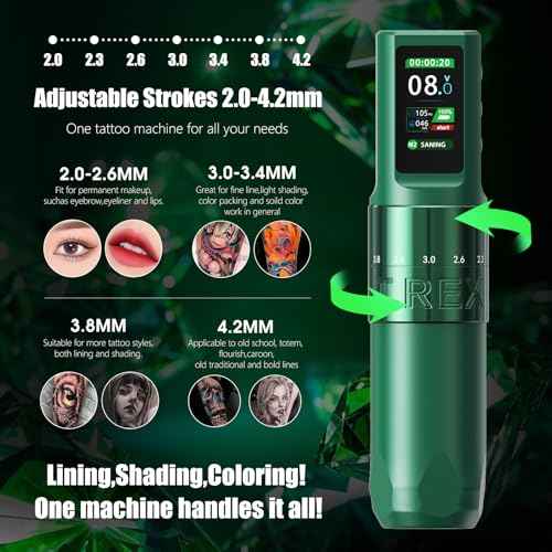 Tattoo Kit Complete for Beginners, Pen Tattoo Machine Kit, Tattoo Practice Kit with Cartridge Needel, Tattoo Set with 7 Adjustable Stroke Tattoo Gun Kit, 1600mAh Battery Power
