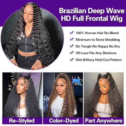 Durya Deep Wave Lace Front Wigs Human Hair 220% Density 13x4 HD Transparent Lace Deep Wave Frontal Wigs Human Hair Wig 22 Inch Deep Wave Wig Human Hair for Women