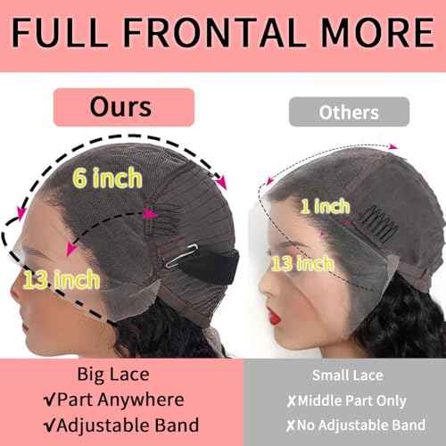 13x6 Deep Wave Lace Front Wigs Human Hair 26 Inch 200 Density HD Lace Frontal Glueless Wigs Human Hair Pre Plucked Deep Curly Wig with Baby Hair Natural Black