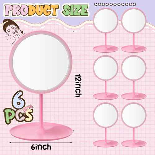 6 Pcs Spa Party Mirror Spa Party Supplies Sleepover Favors Accessory Make up Table Mirror for Sleepover Slumber Birthday Favors Adult Women Gift(Pink)