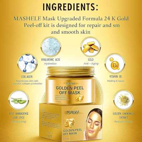 24K Gold Peel Off Mask,Collagen Face Mask, Hydrating Overnight Hydrogel Mask,Gentle Skin Care, Pore Minimizing, Elasticity Improvement